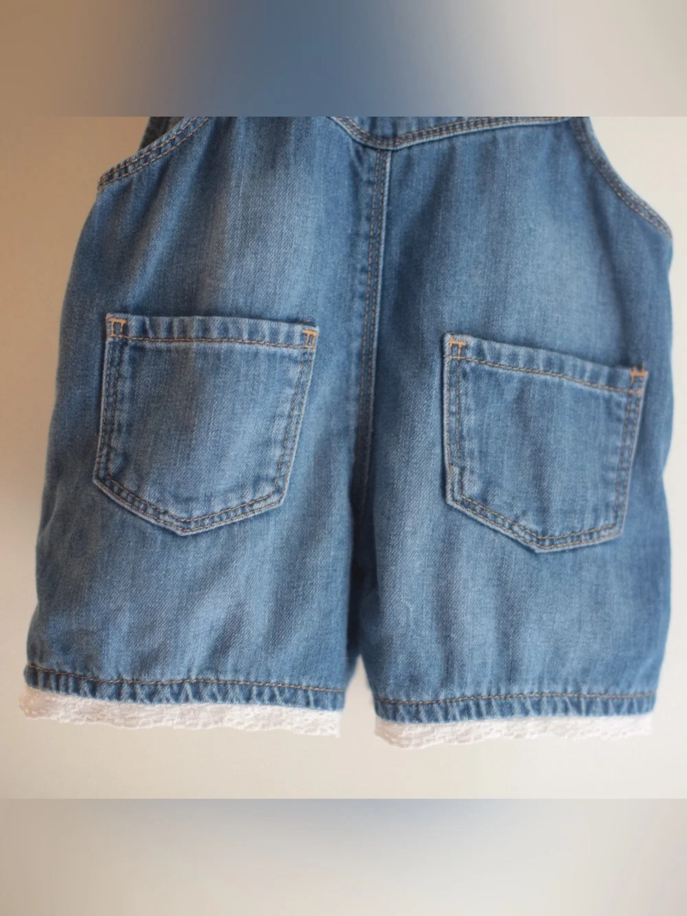OshKosh B'gosh Medium Blue Denim Short Overalls with Lace Hem 2T